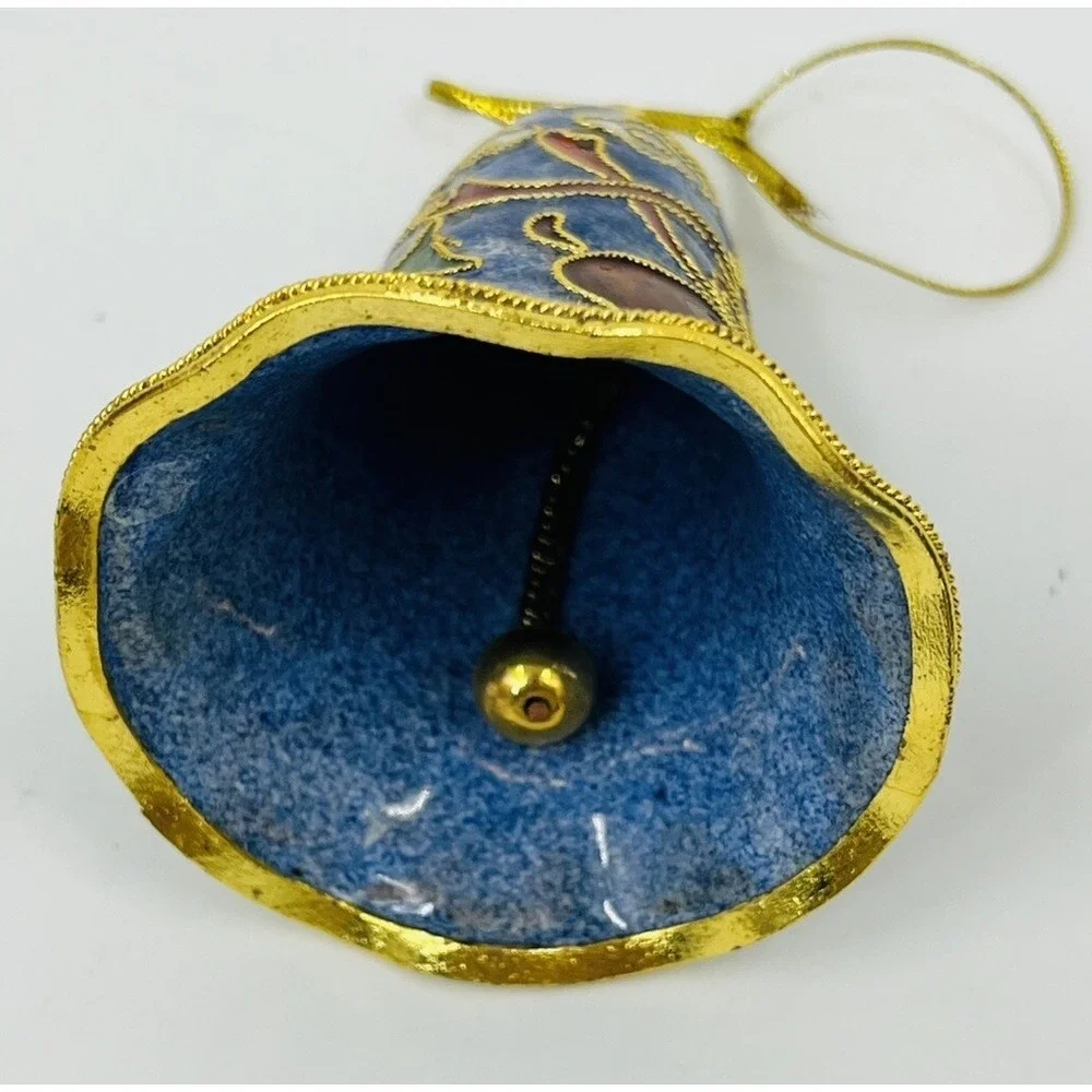 Vintage Cloisonné Enamel Christmas Holiday Bell Decoration Ornament